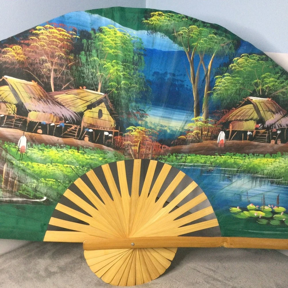 Vintage Oriental Hand‎ Painted Fan Decorative Wall Hanging Art